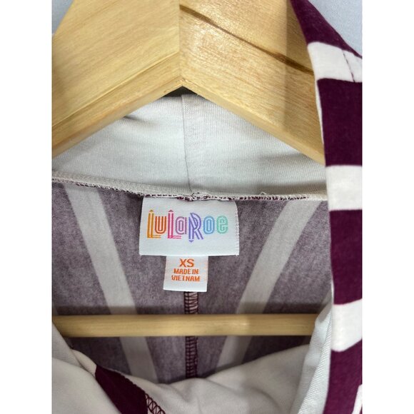 LuLaRoe Striped Cowl Neck Pullover Top Burgundy White Size XS NWT - Picture 4 of 13